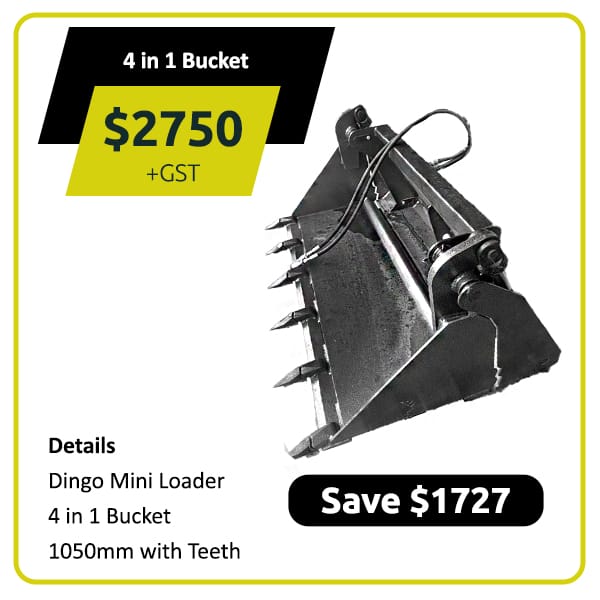 4 in 1 bucket attachment for Dingo Mini Loader, priced at $2750, save $1727.