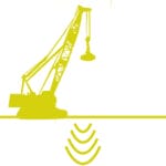 A yellow silhouette of a crane with a magnet, lifting above a horizontal line with curved signal lines beneath—symbolizing the Compaction Matrix—on a white background.