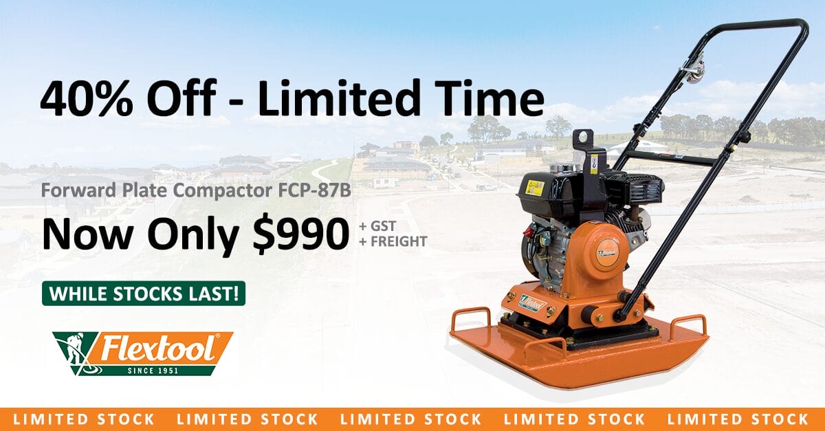 Orange plate compactor on sale for 0 with "40% Off - Limited Time" text above.