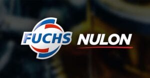 Logos of Fuchs and Nulon side by side on a dark background. The Fuchs logo features a blue, white, and red circular design, while the Nulon logo has bold white letters with a red underline.