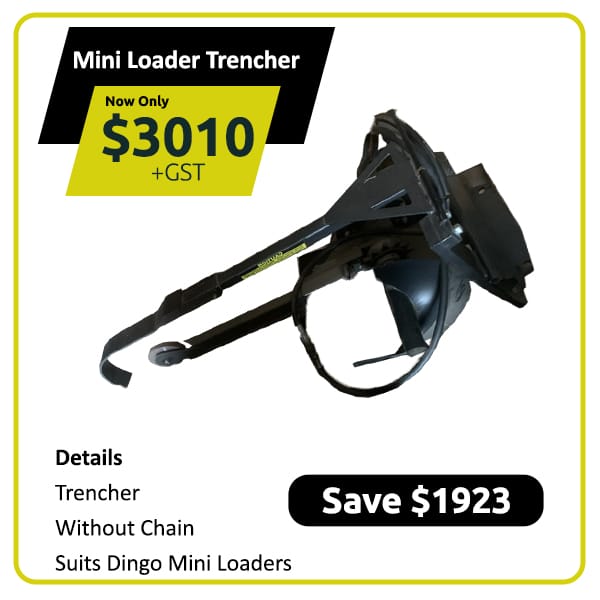 Mini loader trencher attachment for sale, priced at $3010, suits Dingo mini loaders.