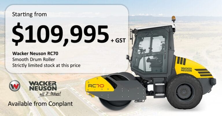 RC70 Price Point 2026 LI - Conplant Pty Ltd - Conplant Pty Ltd Wacker Neuson RC70 smooth drum roller for sale, starting at 9,995 plus GST.