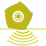 A stylized yellow abstract shape with a circular, gear-like Compaction Matrix center sits above a thin horizontal line, with curved lines below resembling sound waves or a signal. The background is white.