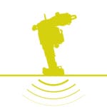 A yellow silhouette of a jackhammer breaking through a surface, with curved lines below illustrating vibration or sound waves—symbolizing the powerful force of a Compaction Matrix—on a white background.