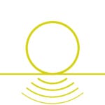 A yellow circle sits above a horizontal yellow line, with five curved yellow lines below—reminiscent of a Compaction Matrix reflecting or creating ripples in water—all on a white background.